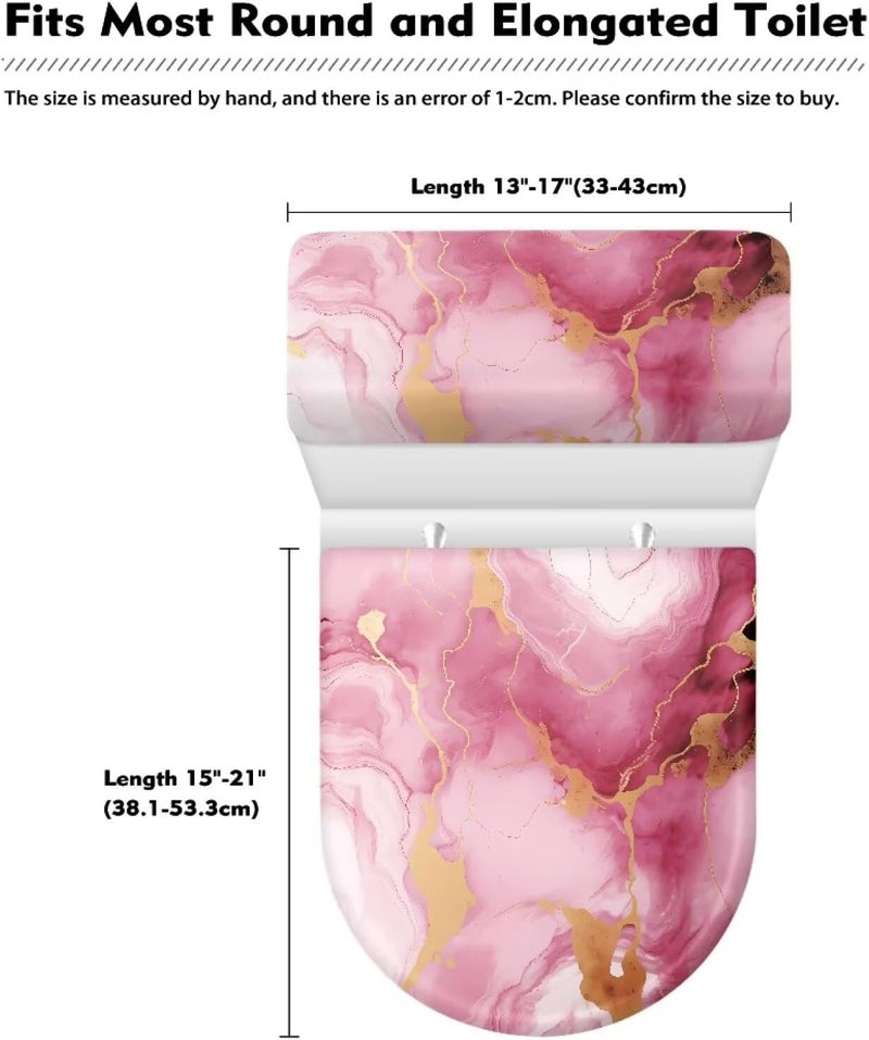 CREAMIC Pink Marble Print Toilet Lid Cover and Toilet Tank Cover 2Pcs Toilet Seat Cover and Tank Lid Covers Stretch Toilet Covers Set for Bathroom Fits Most Toilet Tanks & Lids - Image 5